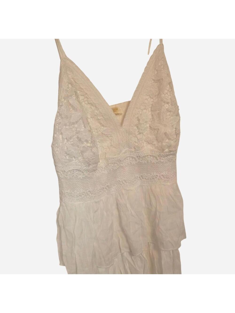 Rebellion white lace dress with floral embroidery, size L never worn #rebellion